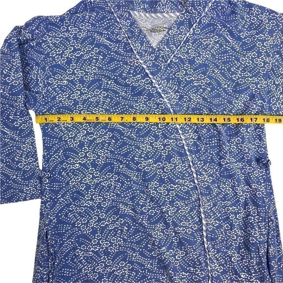 Carole Hochman Floral Robe Cotton Medium M Blue White Wrap NO Belt Long Sleeve - Picture 11 of 11